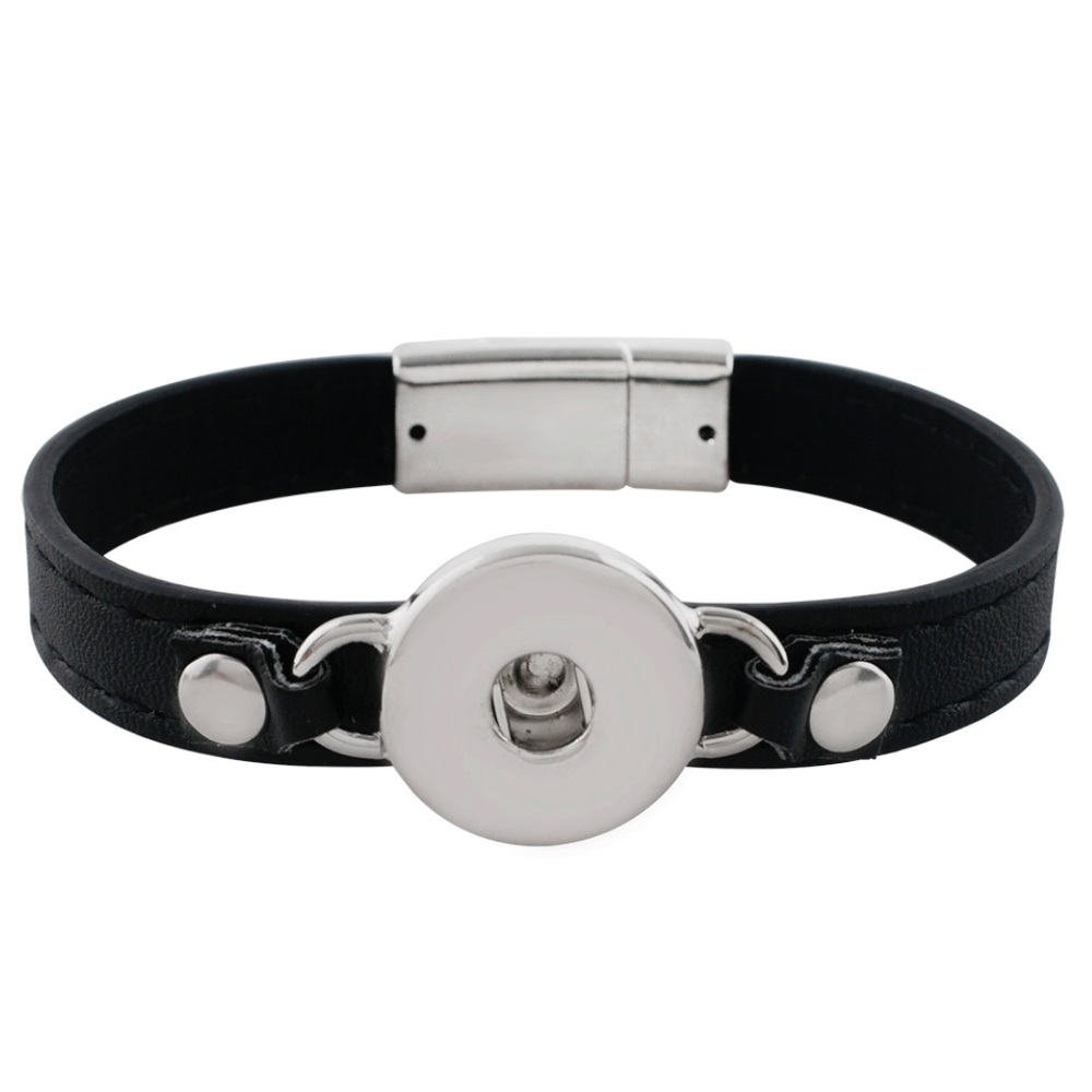 Snap Button Jewelry Black Leather Band